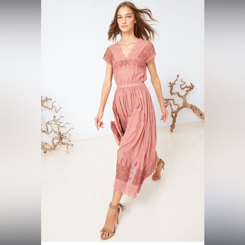 Ulla Johnson Blush Lace Midi Dress